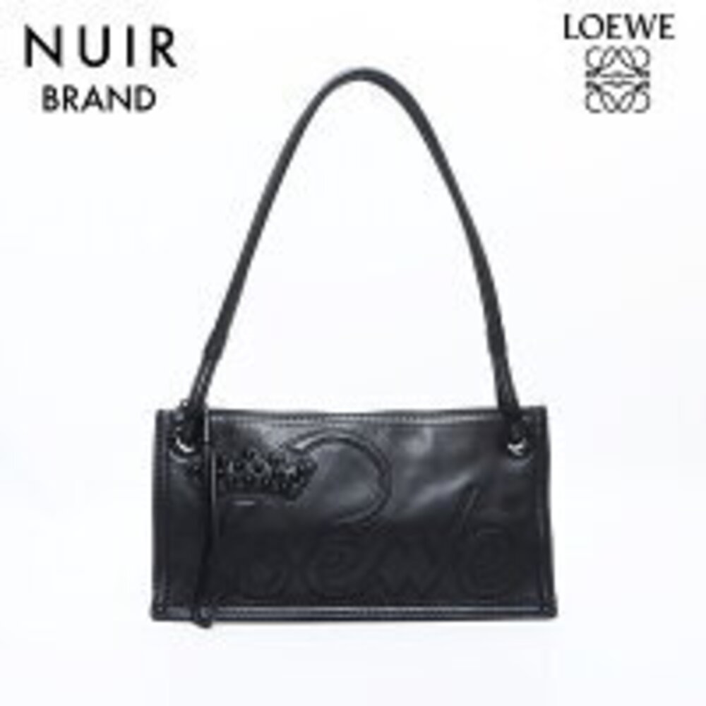 LOEWE Logo Leather One Shoulder Hobo Bag Black